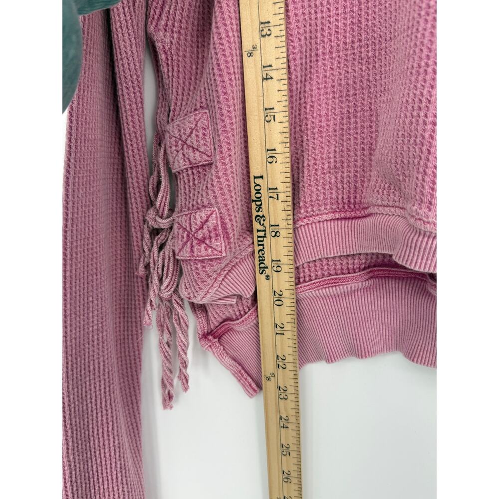 Free People FP One Interlaken Thermal Top Pink Cropped Lace-Up Sides Boho L - Picture 7 of 10